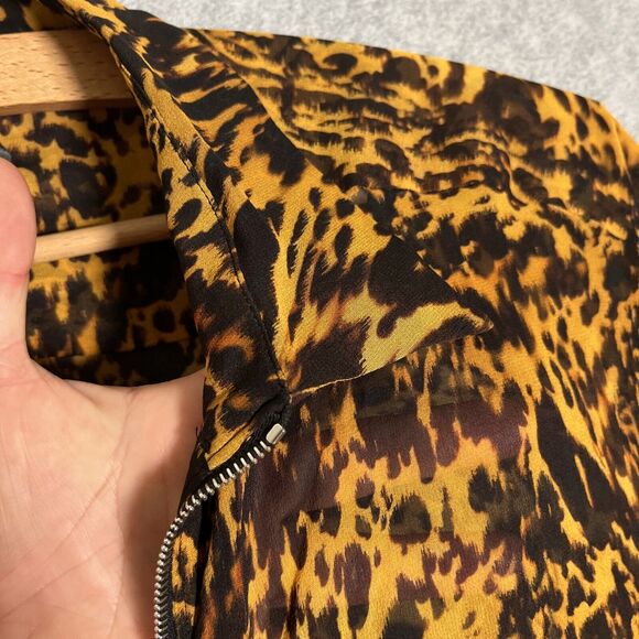 Givenchy Tunic Top 41 Leopard Animal Print Silk Blouse Full Zip Sheer Oversized - Picture 3 of 13